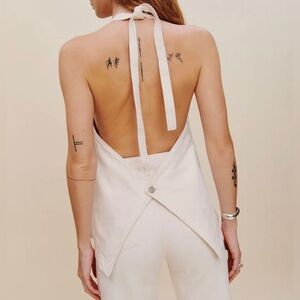 Reformation Brittany Denim Halter Top in cream size 4